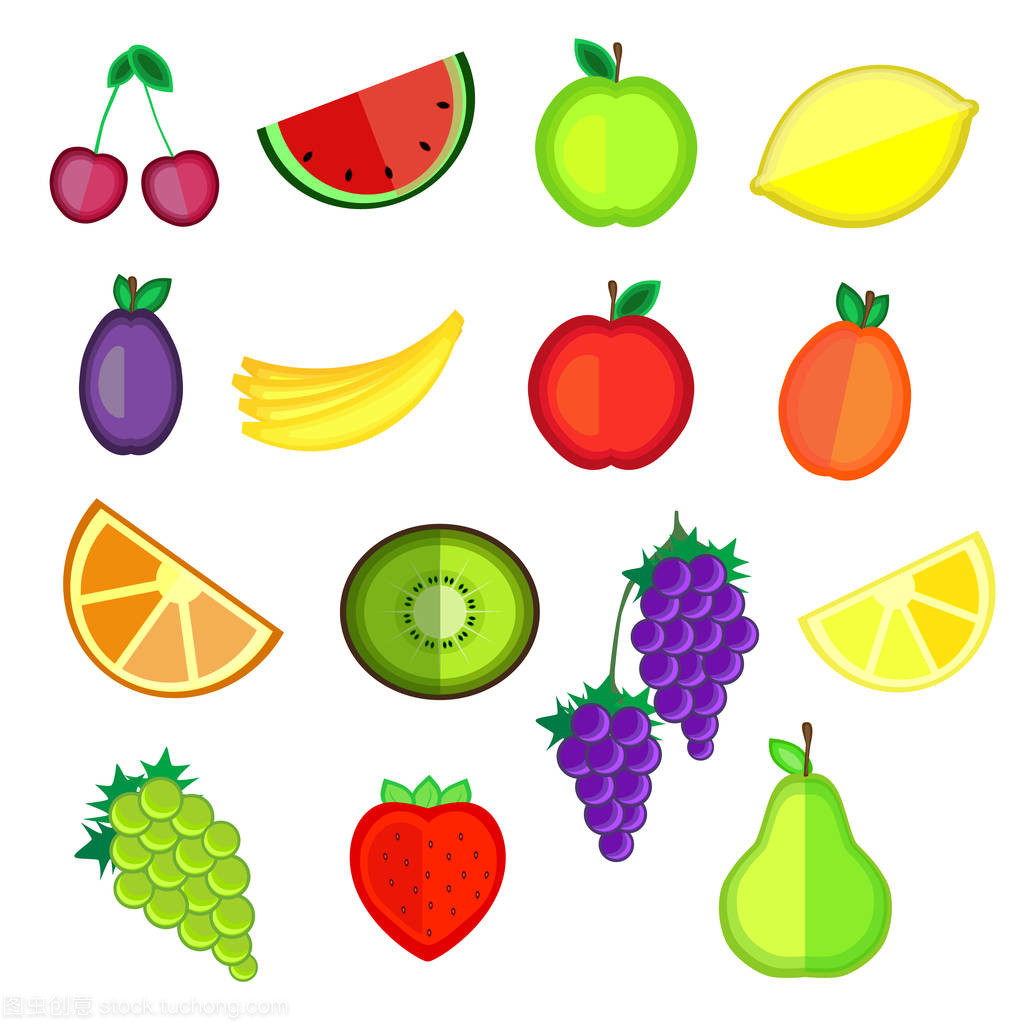 一套彩色卡通水果图标